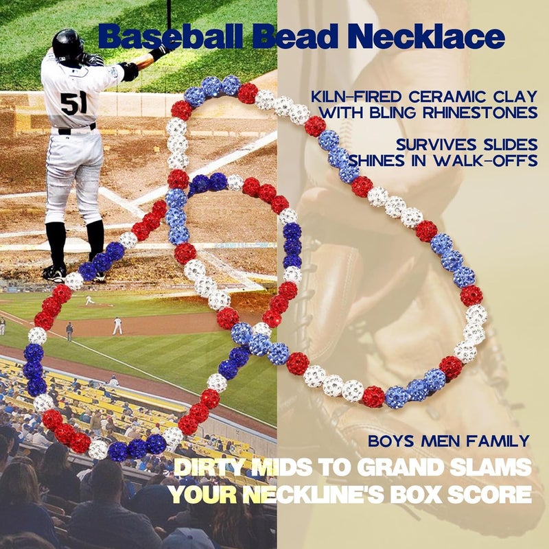 Krfy Baseball Necklaces for Boys, Bling Rhinestone Beaded Necklaces for Women Men, Diamond Baseball Drip Necklace Ice Bead Necklaces Inspired Sports Jewelry, 17.7 Inches, Age：Over 8 Years Old - Image 2